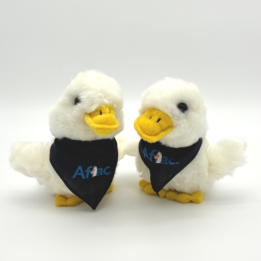 Aflac Talking Duck Lot 2 Plush 6" Toy Advertising Blue Bandana Audio Works Vtg